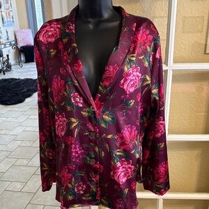 Victoria's Secret Satin Floral Blouse in Burgundy, Pink and Teal